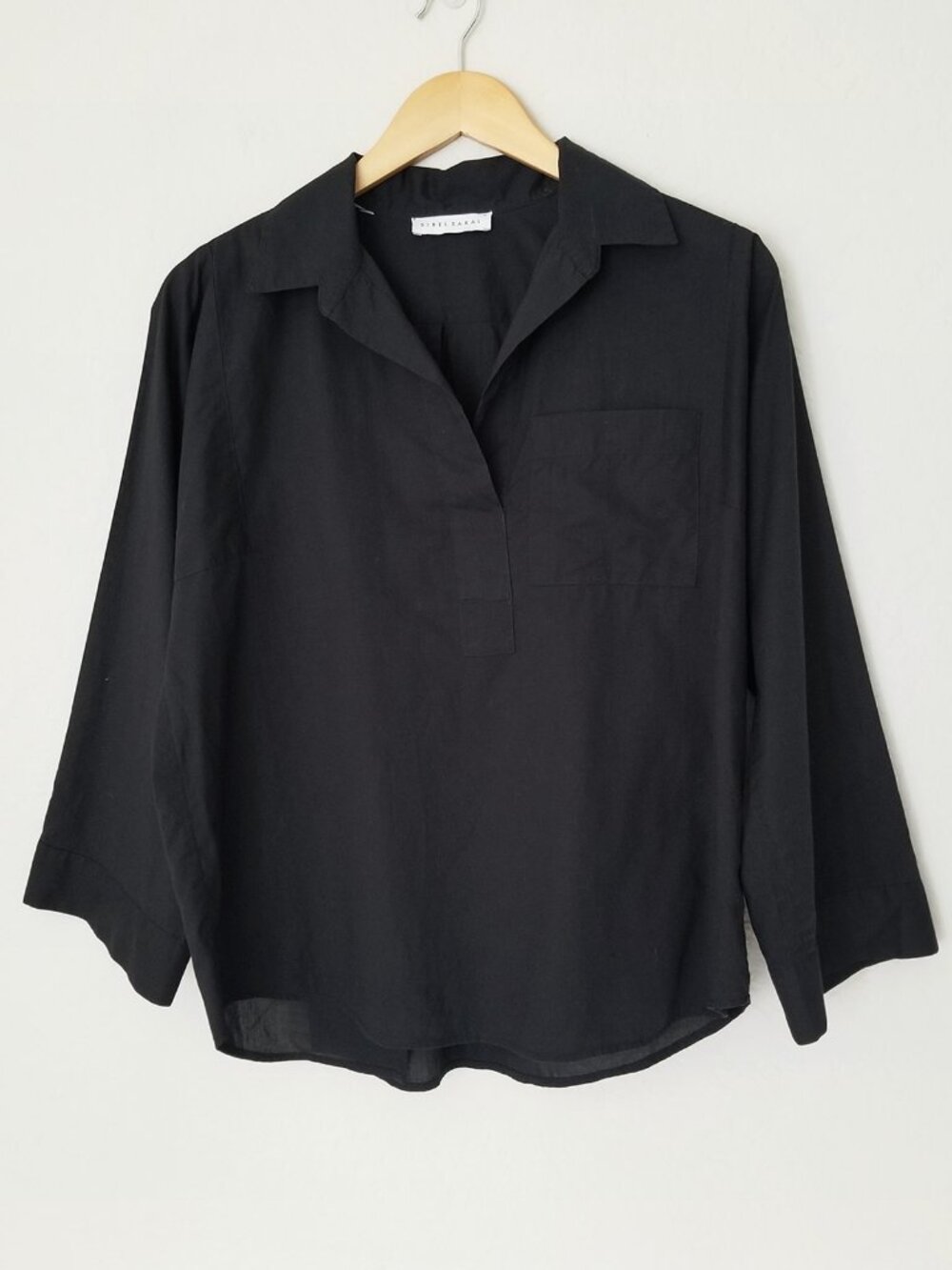 Sibel Sarel Milan Top Black Half Placket Shirt Size S Designer Minimalist $318